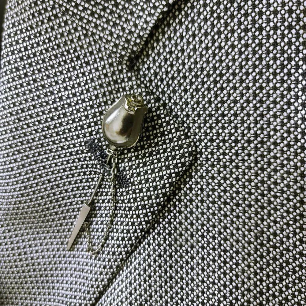 BRIONI Sterling Silver 925 Lapel Tie Stick Suit Pin Gunmetal Rose Bud Minimalist - Picture 16 of 16